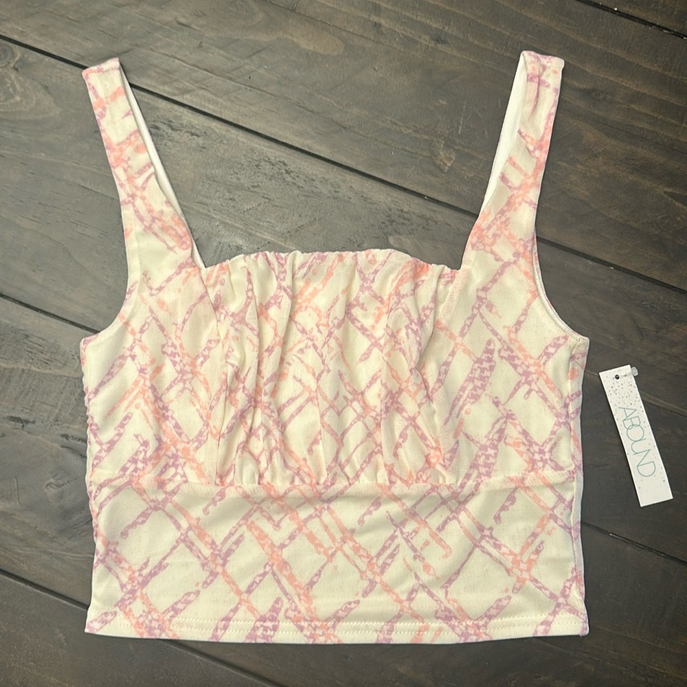 Abound Ivory Egret Cross Hatch Plaid Crop Top